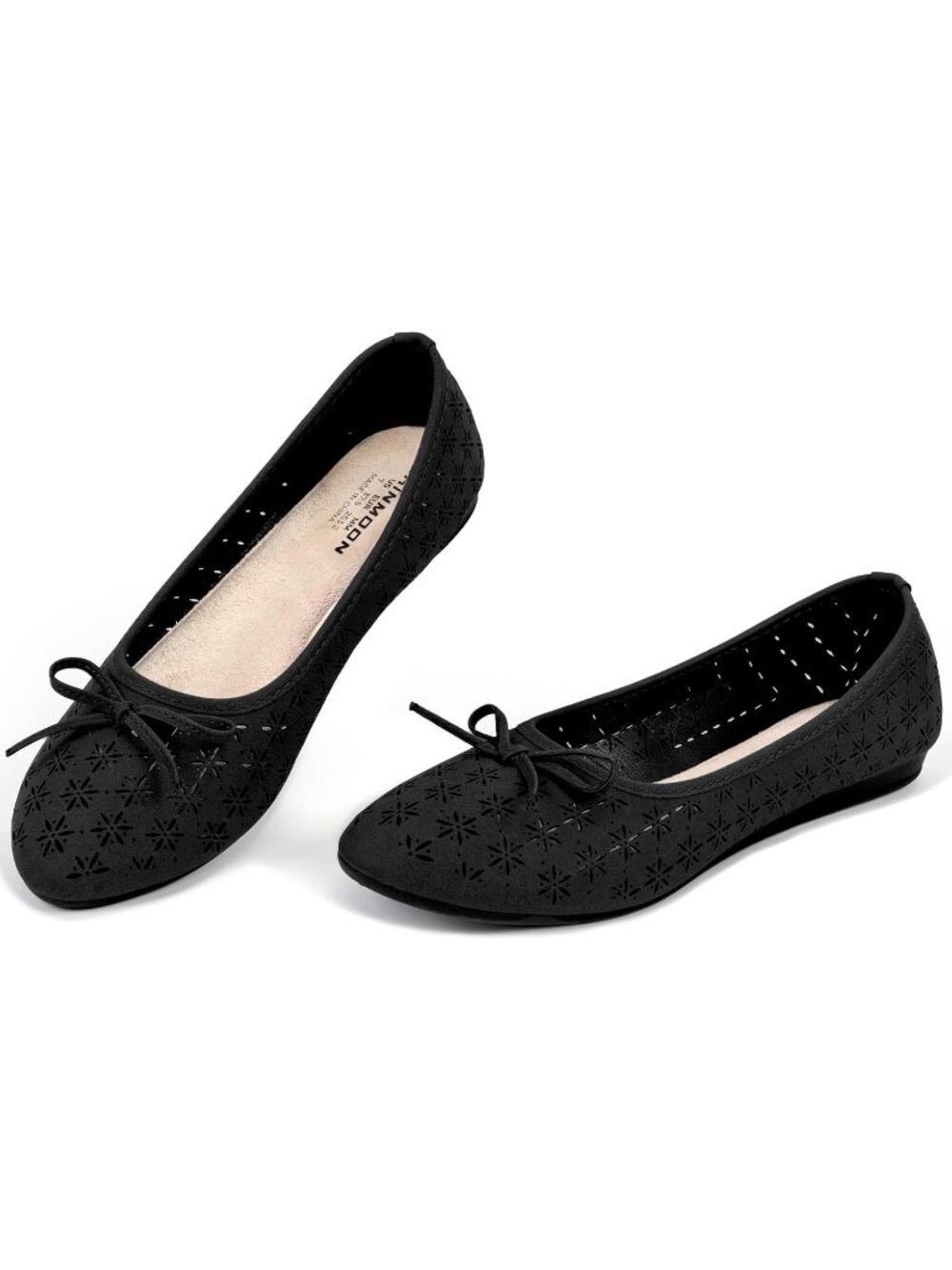 Chin·Moon Size 7 Boat Flats Black Memory Foam  Comfort Womens